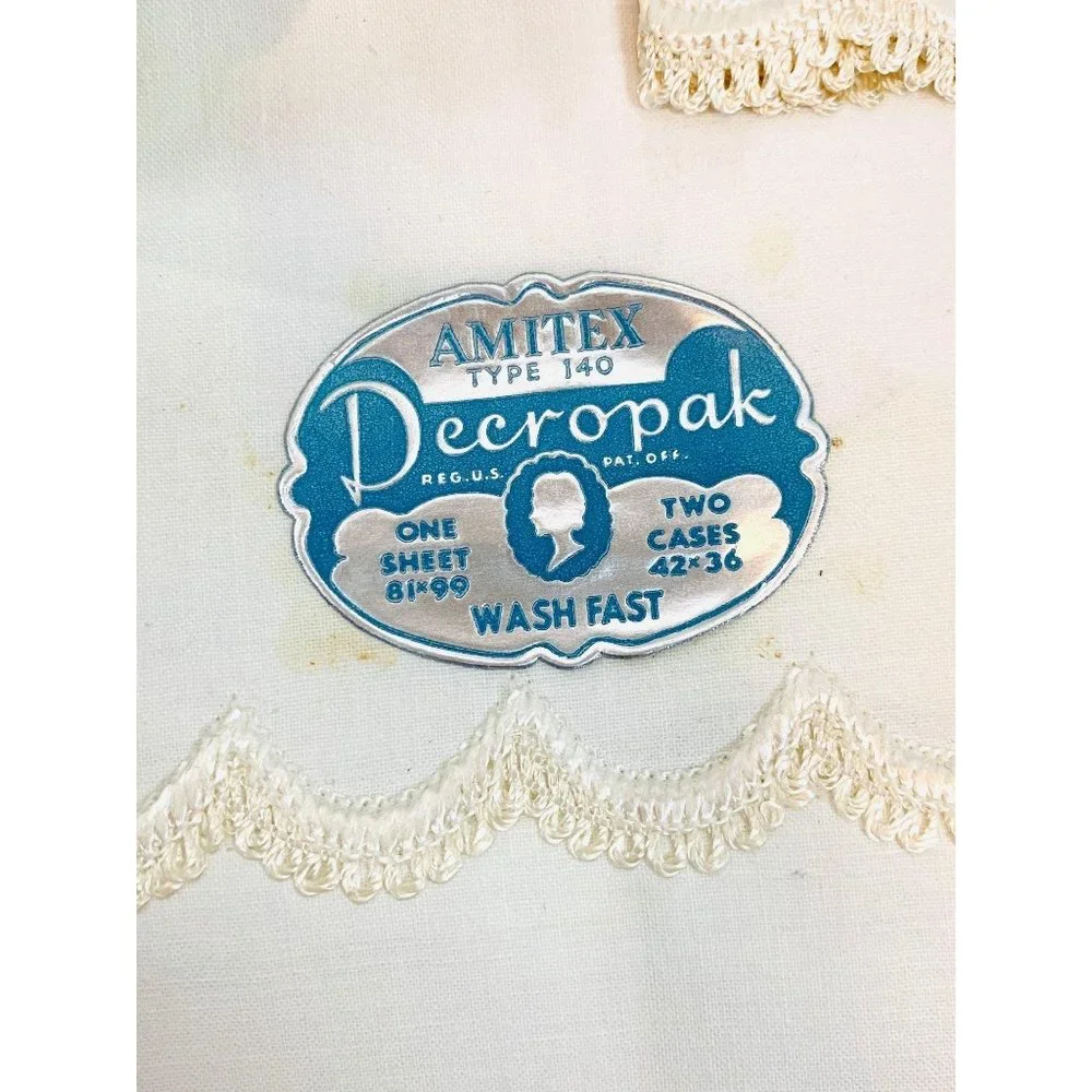 Vintage 1940s Regency Sheet Set Colonial Printed Decropak Pillowcases Deadstock